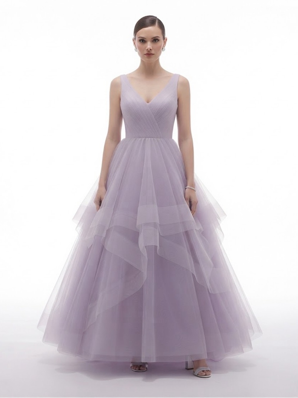 Lavender V-Neck Tulle Ball Gown Dress